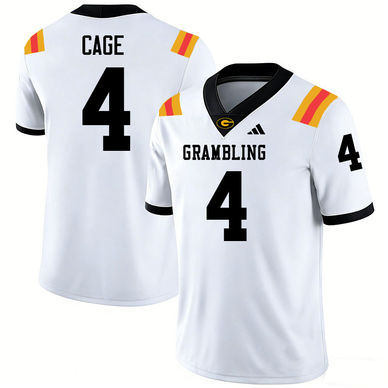 Grambling State Tigers #4 Bryce Cage College Football Jerseys,Uniforms-White